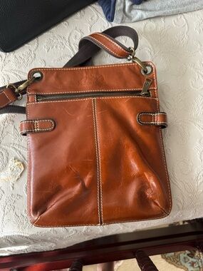 Patricia Nash Leather Crossbody Messenger Bag in Cognac Brown
